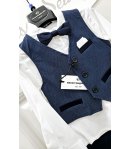 Completino Bimbo Cerimonia Casual, Cotone Elasticizzato, Beige bianco e Blu,Nazareno Gabrielli