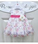 Abitino Baby Cerimonia e Casual, Colore Bianco Fiori Multi Color, Qualità Organza, Marca Mini Kids