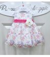 Abitino Baby Cerimonia e Casual, Colore Bianco Fiori Multi Color, Qualità Organza, Marca Mini Kids