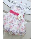 Abitino Baby Cerimonia e Casual, Colore Bianco Fiori Multi Color, Qualità Organza, Marca Mini Kids