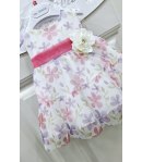 Abitino Baby Cerimonia e Casual, Colore Bianco Fiori Multi Color, Qualità Organza, Marca Mini Kids