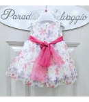 Abitino Baby Cerimonia e Casual, Colore Bianco Fiori Multi Color, Qualità Organza, Marca Mini Kids