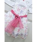 Abitino Baby Cerimonia e Casual, Colore Bianco Fiori Multi Color, Qualità Organza, Marca Mini Kids