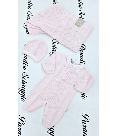 Coordinato Per Neonata Prima Uscita, Rosa, Qualità Filo E Cotone Estivo, Marca Nazareno Gabrielli