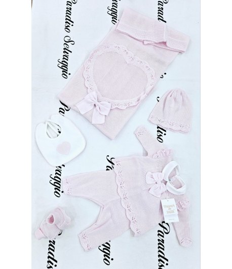 Coordinato Per Neonata, Colore Rosa, Qualità Filo Di Cotone Estivo, Marca Teneri E Belli
