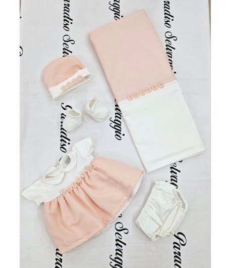 Coordinato Per Neonata Prima Uscita, Rosa e Panna, Qualità Cotone, Marca Hophopla