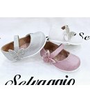 Scarpa Bambolina, Colore Rosa Grigia e Bianca Qualità Ecopelle, Marca Giardino d'oro