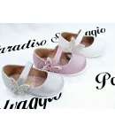 Scarpa Bambolina, Colore Rosa Grigia e Bianca Qualità Ecopelle, Marca Giardino d'oro