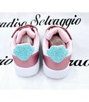 Sneekers Bimba, Colore Bianca Rosa E Turchese, Qualità Ecopelle E Glitter, Marca Giadino D'Oro