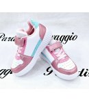Sneekers Bimba, Colore Bianca Rosa E Turchese, Qualità Ecopelle E Glitter, Marca Giadino D'Oro