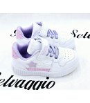 Scarpa Sneakers Bimba, Colore Bianca Rosa E Lilla, Qualità Ecopelle, Marca Giardino D'Oro