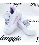Scarpa Sneakers Bimba, Colore Bianca Rosa E Lilla, Qualità Ecopelle, Marca Giardino D'Oro