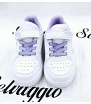 Scarpa Sneakers Bimba, Colore Bianca Rosa E Lilla, Qualità Ecopelle, Marca Giardino D'Oro