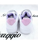 Scarpa Sneakers Bimba, Colore Bianca Rosa E Lilla, Qualità Ecopelle, Marca Giardino D'Oro