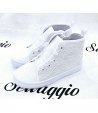 Scarpa Sneakers Bimba, Colore Bianca, Qualità Ecopelle e Tessuto E Pizzo Semi Lucido, Marca Giardino D'Oro