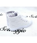 Scarpa Sneakers Bimba, Colore Bianca, Qualità Ecopelle e Tessuto E Pizzo Semi Lucido, Marca Giardino D'Oro