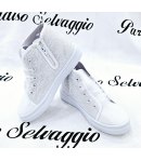 Scarpa Sneakers Bimba, Colore Bianca, Qualità Ecopelle e Tessuto E Pizzo Semi Lucido, Marca Giardino D'Oro