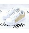 Scarpa Sneakers Bimba, Colore Bianco E Oro, Qualità Ecopelle E Brillantini, Marca Giardino D'Oro