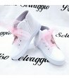 Scarpa Sneakers Bimba, Colore Bianca E Rosa, Qualità Ecopelle Tessuto E Velo, Marca Giardino D'Oro