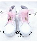 Scarpa Sneakers Bimba, Colore Bianca E Rosa, Qualità Ecopelle Tessuto E Velo, Marca Giardino D'Oro