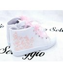 Scarpa Sneakers Bimba, Colore Bianca E Rosa, Qualità Ecopelle Tessuto E Velo, Marca Giardino D'Oro