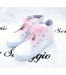 Scarpa Sneakers Bimba, Colore Bianca E Rosa, Qualità Ecopelle Tessuto E Velo, Marca Giardino D'Oro