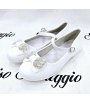 Scarpa Bambolina Bimba E Teenagers, Colore Bianco, Qualità Ecopelle E Strass, Marca Bacio Bacio
