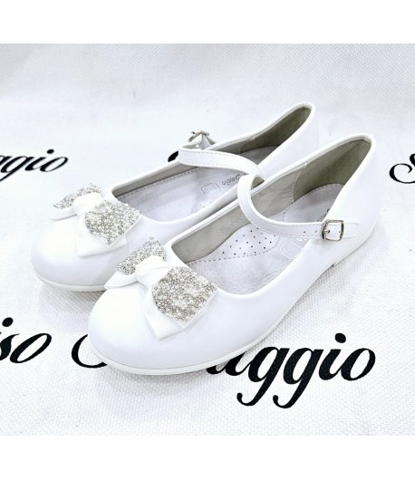 Scarpa Bambolina Bimba E Teenagers, Colore Bianco, Qualità Ecopelle E Strass, Marca Bacio Bacio