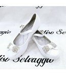 Scarpa Bambolina Bimba E Teenagers, Colore Bianco, Qualità Ecopelle E Strass, Marca Bacio Bacio