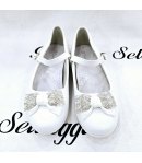 Scarpa Bambolina Bimba E Teenagers, Colore Bianco, Qualità Ecopelle E Strass, Marca Bacio Bacio