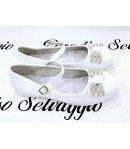 Scarpa Bambolina Bimba E Teenagers, Colore Bianco, Qualità Ecopelle E Strass, Marca Bacio Bacio