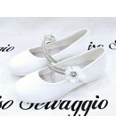 Scarpa Bambolina Bimba E Teenagers, Colore Bianco, Qualità Ecopelle E Strass, Marca Giardino D'Oro