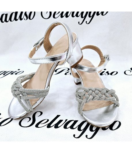 Sandalo Gioiello Bimba E Teenagers, Colore Argento, Qualità Ecopelle E Strass, Marca Bacio Bacio