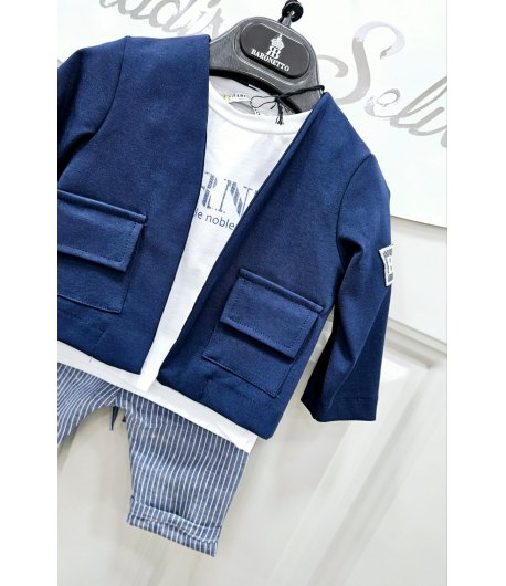Completo Baby , Colore Blu Bianco E Bluette, Qualità Lino E Cotone, Marca Baronetto