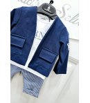 Completo Baby , Colore Blu Bianco E Bluette, Qualità Lino E Cotone, Marca Baronetto