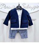 Completo Baby , Colore Blu Bianco E Bluette, Qualità Lino E Cotone, Marca Baronetto