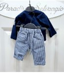 Completo Baby , Colore Blu Bianco E Bluette, Qualità Lino E Cotone, Marca Baronetto