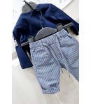 Completo Baby , Colore Blu Bianco E Bluette, Qualità Lino E Cotone, Marca Baronetto