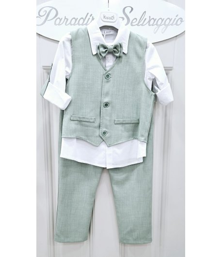 Completo Bimbo E Junior , Colore Verde Salvia, Qualità Lino E Cotone, Marca Klaiadi