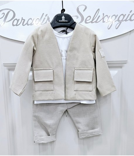 Completo Baby Casual , Colore Beige e bianco, Qualità Cotone, Marca Baronetto