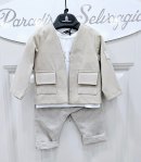 Completo Baby Casual , Colore Beige e bianco, Qualità Cotone, Marca Baronetto