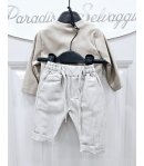 Completo Baby Casual , Colore Beige e bianco, Qualità Cotone, Marca Baronetto