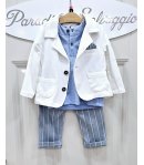 Completo Baby Casual , Colore bianco E Celeste, Qualità Cotone, Marca Nazareno Gabrielli