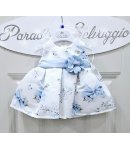 Abitino Baby E Neonata , Colore bianco E Celeste, Qualità Poliviscon Semi Lucido, Marca Mini Kiss