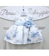 Abitino Baby E Neonata , Colore bianco E Celeste, Qualità Poliviscon Semi Lucido, Marca Mini Kiss