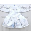 Abitino Baby E Neonata , Colore bianco E Celeste, Qualità Poliviscon Semi Lucido, Marca Mini Kiss