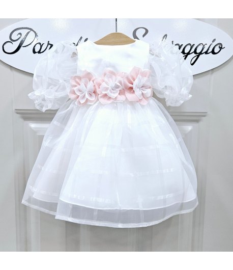 Abitino Baby Cerimonia E Battesimo , Colore Bianco E Rosa, Qualità Viscosa E Poliestere, Marca Klaiadi