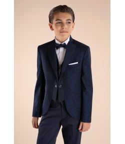 Completo Bambino e Ragazzo Blu Brillantinato, 5 Pezzi Elegante, Marca Nazareno Gabrielli