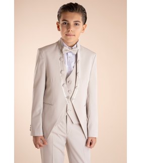 Completo Cerimonia Modello Principe Bambino e Ragazzo Beige, 5 Pezzi, Marca Nazareno Gabrielli