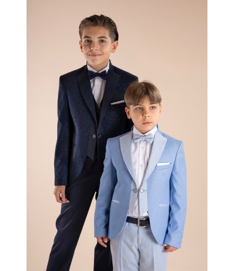 Completo Bambino e Ragazzo Blu Brillantinato, 5 Pezzi Elegante, Marca Nazareno Gabrielli